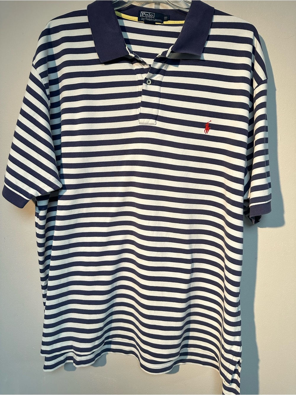 Vintage Ralph Lauren Navy and White Striped Polo with Red Logo